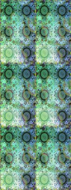 İslam tasarımı. Çiçek kiremitleri. Altın elementlerle yeşil renklerde altın desen. Raster altın tekstil baskısı. Kusursuz desenli oryantal süs.