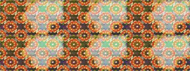 Doğum günü kartı, davetiye ya da afiş için iyidir. Raster illüstrasyonu. Tarafsız renklerde altın. Dekoratif simetri arabesk. Kusursuz ortaçağ çiçek desenleri..