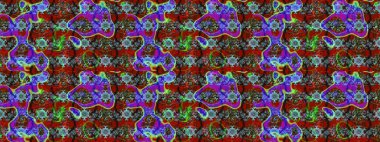 Kırmızı, kahverengi ve mavi renklerde. Raster illüstrasyonu. Çiçek buketleriyle klasik tarzda eskiz deseni.