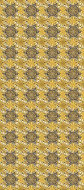 Senin tasarımın için, duvar kağıdı. Sarı, bej ve kahverengi renklerde, altın çiçekli altın desenler. Raster geometrik arka plan. Altın rengi kusursuz illüstrasyon.