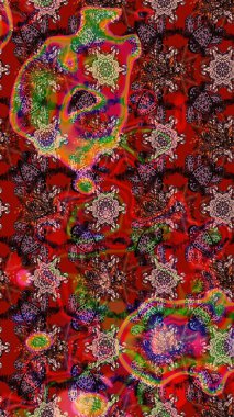 Kırmızı, kahverengi ve siyah renklerde güzel bir tekstil. Raster illüstrasyonu. Suluboya çiçekli çiçek deseni.