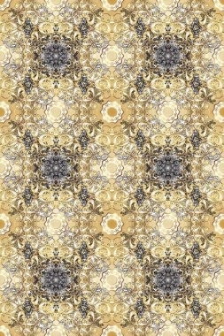 Damask pürüzsüz yineleme kalıbı. Tarafsız, gri ve bej renklerde altın element. Barok tarzında altın çiçekli süs. Antika altın tekrarlanabilir duvar kağıdı.