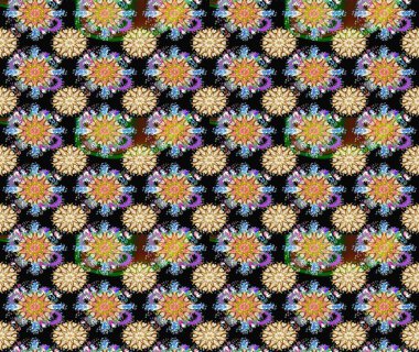 Siyah renkli çiçekler. Düz Çiçek Elementleri Tasarımı. Renkli Bahar Teması eskiz kalıbı. Raster illüstrasyonu. Çiçek desenli çizim. Asya tekstil tarzında.