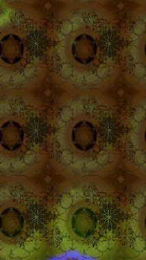 Raster illüstrasyonundaki çiçek desenli çizim. Raster illüstrasyonu. Güzel kumaş deseni. Kahverengi ve yeşil renklerde.