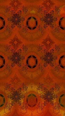 Raster deseni. Karalama çiçekleri çizim kalıbı. Kahverengi ve turuncu el çizimleri. Sanat ilham verir ve turuncu renkli çiçekler bırakır..