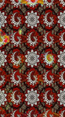 Soyut etnik raster çizim kalıbı. Çiçekler. Vadinin çiçekleri kahverengi ve kırmızı renklerde.