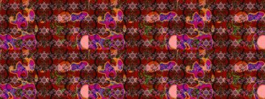 Nazik romantik baskı. Bahar mevsimi. Raster güzel bir çiçek deseni çizmiş. Kahverengi ve kırmızı renkte çiçekler. Tatil havası..