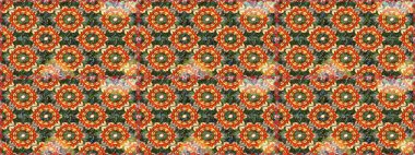 Raster illüstrasyonu. Süslü dekorasyon. Damask altın soyut çiçek turuncu renklerde pürüzsüz desen.