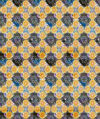 Raster illüstrasyonundaki çiçek desenli çizim. Sulu boya tarzında sarı renkte çiçekler.