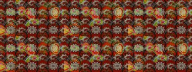 Düz Çiçek Elementleri Tasarımı. Raster illüstrasyonundaki çiçek desenli çizim. Renkli Bahar Teması eskiz kalıbı. Süslü kumaş deseni.