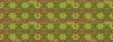 Raster deseni. Bahar çiçekleri dallı desen, yeşil ve kahverengi renkler çiçekli siluet.