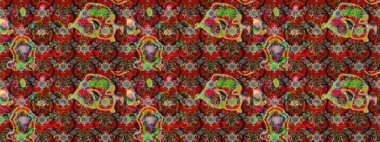 Nakış desenli çiçek deseni. Renkli grunge, renkli ve kahverengi çiçeklerle soyut bir arka plan oluşturur. İzler, kumaş, duvar kağıtları, tekstil için raster dokusu.