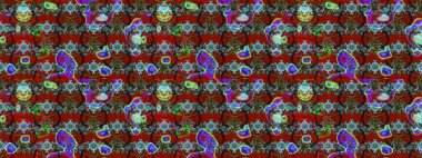 Kırmızı ve mavi renkler üzerine çiçek desenli eskiz, el yapımı papatyalar, papatyalar. Tekrarlayan çiçek arkaplanı, zarif kırmızı ve mavi çiçek duvar kağıdı.