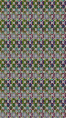 Raster illüstrasyonu. Çiçeklerle suluboya desenli çiçek deseni. Yeşil ve gri renkli Asyalı tekstil.