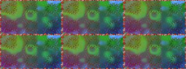 Yeşil ve mavi renklerde parlak çiçekli halı ile kusursuz desen..