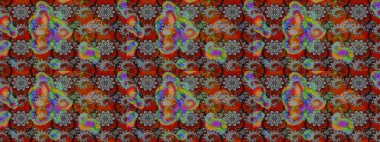 Raster illüstrasyonundaki çiçek desenli çizim. Süslü kumaş deseni. Düz Çiçek Elementleri Tasarımı. Renkli Bahar Teması çizim şablonu.