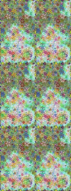 Tarafsız ve yeşil renklerde Asya tekstili. Raster illüstrasyonu. Çiçeklerle suluboya desenleri.