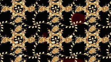 Çiçek desenli çizim. Raster illüstrasyonu. Raster illüstrasyonu. Asya tekstil tarzında. Siyah, kahverengi ve bej renkli çiçekler.