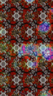 Bir sürü kahverengi ve gri soyut çiçekli tropik eskiz deseni. Varisolokahverengi ve gri raster çizimi. Küçük çiçekte sevimli çiçek deseni var..