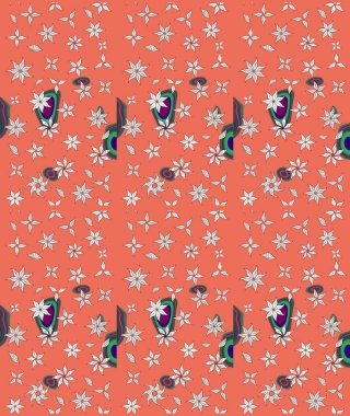 Düz Çiçek Elementleri Tasarımı. Sevimli çiçek raster deseni. Renkli Yaz Temalı eskiz kalıbı. Turuncu renkte çiçekler.