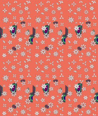 Düz Çiçek Elementleri Tasarımı. Sevimli çiçek raster deseni. Renkli Yaz Temalı eskiz kalıbı. Turuncu renkte çiçekler.