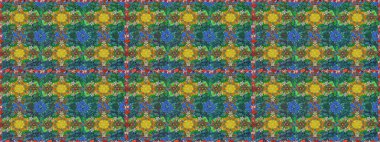 Düz Çiçek Elementleri Tasarımı. Yeşil ve mavi renkte zarif çiçekli suluboya. Renkli Bahar Temalı Kusursuz Arkaplan. Raster illüstrasyonu.