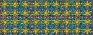 Düz Çiçek Elementleri Tasarımı. Yeşil ve mavi renkte zarif çiçekli suluboya. Renkli Bahar Temalı Kusursuz Arkaplan. Raster illüstrasyonu.