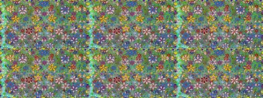 Küçük çiçekte güzel bir desen. Moda baskıları için zarif bir şablon. Çiçekli bahar çiçekleri. Kusursuz. Küçük renkli çiçekler. Motley illüstrasyonu.