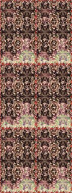 Kusursuz altın desen. Kahverengi renkler ve altın elementler. Çiçek desenli altın metal. Raster altın çiçek süsü brokar kumaş ve cam desenli..