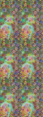 Düz Çiçek Elementleri Tasarım Raster illüstrasyonu. Yeşil ve kahverengi renkte çiçekler. Renkli Bahar Temalı, pürüzsüz bir arka plan. Çiçekli, suluboya desenli kusursuz çiçek deseni.