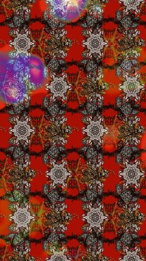 Renkli Bahar Teması eskiz kalıbı. Sevimli çiçek raster deseni. Düz Çiçek Elementleri Tasarımı. Kahverengi ve kırmızı renkte çiçekler.