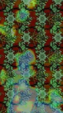 Raster illüstrasyonu. Yumuşak, yeşil ve kahverengi renkte yaz çiçekleri. Raster çiçek desenli ve çiçekli..