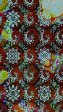 Güzel kumaş deseni. Raster illüstrasyonu. Kırmızı ve kahverengi renklerde. Raster illüstrasyonunda çiçek deseni çizimi.