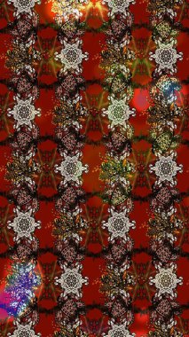 Kahverengi ve kırmızı renkte çiçek çizimi. Raster illüstrasyonu. Şatafatlı bahar bahçesi dokusu. Kahverengi ve kırmızı renkte çiçekler. Çiçek deseni.