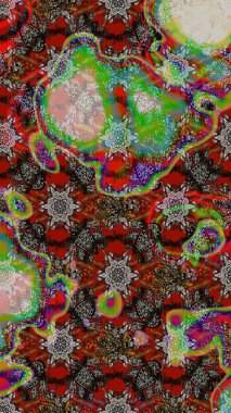 Renkli Bahar Teması eskiz kalıbı. Şirin çiçek elementleri. Taslak desenli, modaya uygun kumaş deseni. Raster illüstrasyonu. Düz Çiçek Elementleri Tasarımı.