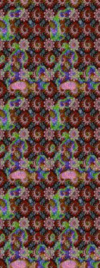 Raster. Kahverengi ve yeşil renkte güzel çiçekleri olan eskiz deseni, suluboya çiçek deseni, duvar kağıdı, kart veya kumaş için fayanslı..