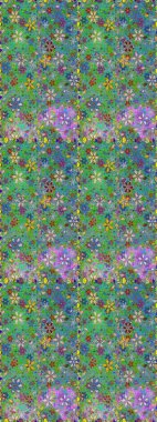 Raster. Yeşil ve mavi renkte güzel çiçeklerle kusursuz desen, suluboya çiçek deseni, duvar kağıdı, kart veya kumaş için fayanslı.