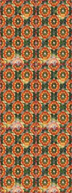 Raster altın çiçek süsü brokar kumaş ve cam desenli. Kusursuz altın desen. Çiçek desenli altın metal. Altın elementli turuncu renkler.