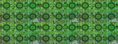 Damask altın soyut çiçek yeşil renklerde pürüzsüz desen. Raster illüstrasyonu. Süsleme.