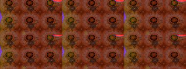 Şirin çiçekli, desenli, kahverengi ve kırmızı renklerde renkli bir eskiz deseni. El çizimi çiçek çizimi deseni (fayans). Tekstil için suluboya çizim deseni.