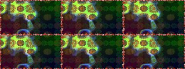 Yeşil ve kahverengi renkli çiçekler. Tropik, dikişsiz çiçek deseni. Raster illüstrasyonu.