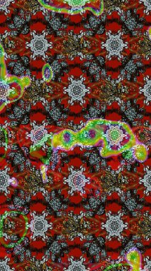 Kumaş, tekstil, duvar kağıdı baskısı için. Eski usul. Raster illüstrasyonu. Eskiz geçmişi. Miles Fleur, süslü püslü bir süs. Tomurcukları papatya çiçekleri olan sevimli bir çiçek deseni..