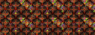 Raster Çiçek İllüstrasyonu 'nun şirin tekstili. Kahverengi ve siyah renkte etnik çiçeklerle süslenmiş zarif bir eskiz..