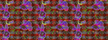 Kabile sanatı boho baskısı, klasik çiçek arkaplanı. Arkaplan dokusu, duvar kağıdı, kırmızı ve gri renkli çiçek teması. Soyut etnik raster çizim kalıbı.