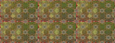 Raster illüstrasyonu. Renkli Bahar Temalı Kusursuz Arkaplan. Kahverengi ve yeşil renklerde zarif çiçekli suluboya. Düz Çiçek Elementleri Tasarımı.