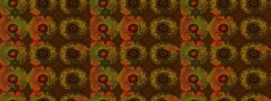 Sevimli çiçek raster deseni. Renkli Bahar Teması eskiz kalıbı. Düz Çiçek Elementleri Tasarımı. Kahverengi ve gri renkte çiçekler.