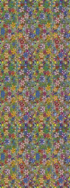 Parlak renkli çiçekleri ve yeşil ve nötr renklerde yaprakları olan şaşırtıcı, pürüzsüz çiçek deseni. Moda baskıları için zarif bir şablon. Modern çiçek arkaplanı. Halk stili.