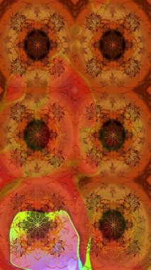 Raster illüstrasyonundaki çiçek desenli çizim. Düz Çiçek Elementleri Tasarımı. Süslü kumaş deseni. Renkli Bahar Teması çizim şablonu.