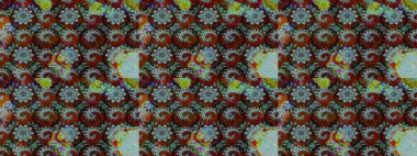 Raster illüstrasyonundaki çiçek desenli çizim. Raster illüstrasyonu. Kırmızı ve kahverengi renklerde. Güzel kumaş deseni.