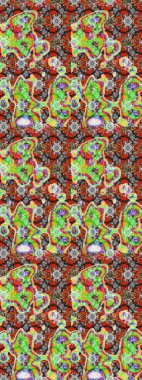 Raster illüstrasyonu. 3D çiçekler, eskiz. Yeşil ve kahverengi renklerde.